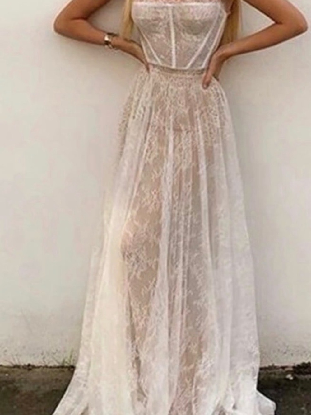Free People Strapless Sheer Lace Maxi Dress in Ivory